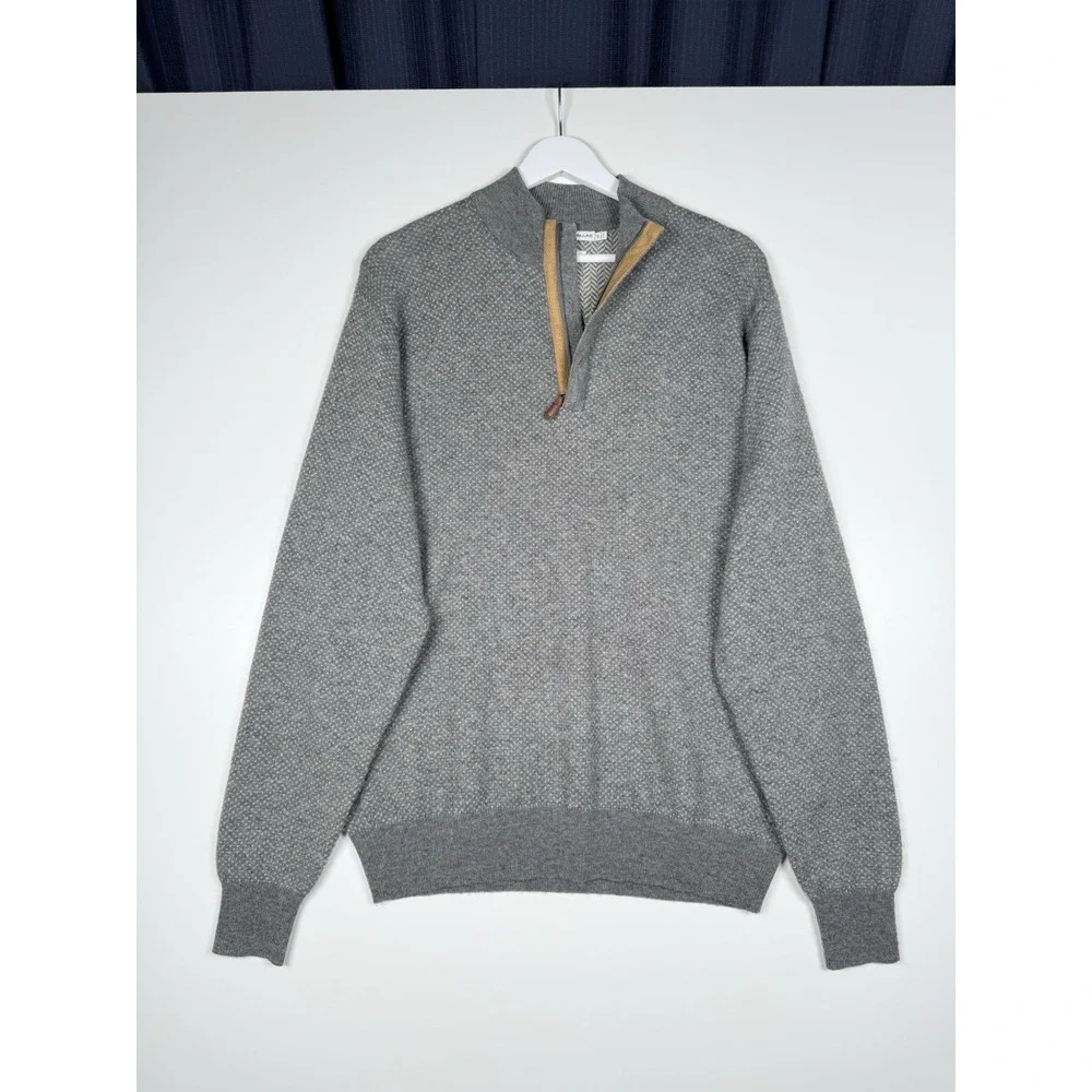 Peter Millar Men's Wool Cashmere 1/4 Zip Sweater Herringbone Gray Small